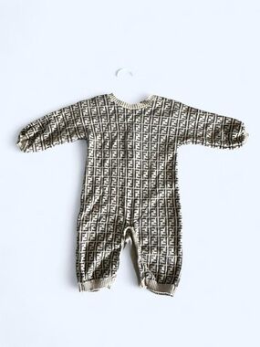 Fendi Baby One-Piece with All-Over FF Logo in Beige and Brown